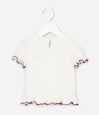 Camiseta Infantil com Lacinho Bordado e Manga Bufante – Tam 0 a 18 Meses