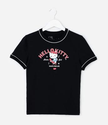 Camiseta Manga Curta em Algodão com Estampa Hello Kitty Skate