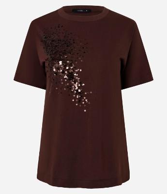 Camiseta Manga Curta em Algodão com Paetê Bordado