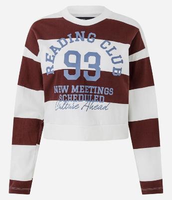 Blusa Listrada em Meia Malha com Estampa Reading Club