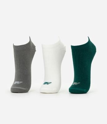 Kit 03 Pares de Meias com Cano Curto Estampa New Balance Verde/Cinza/Branco