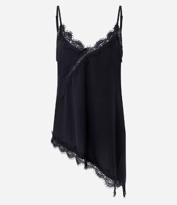 Blusa Sem Manga em Viscose com Renda e Barra Assimétrica