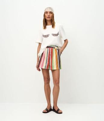 Bermuda Evasê Listrada em Viscolinho com Cintura Alta