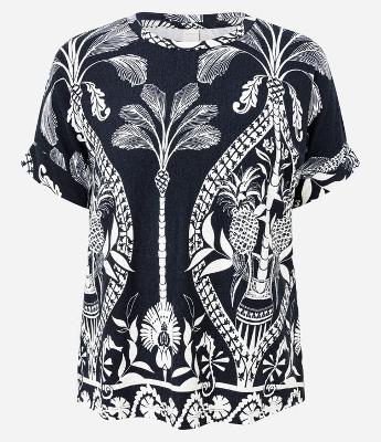 Blusa Manga Curta em Viscolycra com Estampa Tropical
