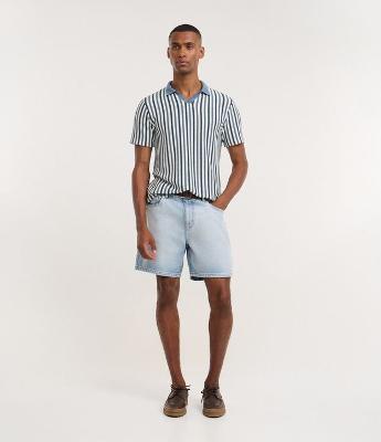 Bermuda Denim/Jeans Liso Reta Loose First Denim