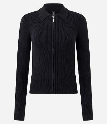 Blusa Manga Longa em Tricô Texturizado com Zíper Frontal