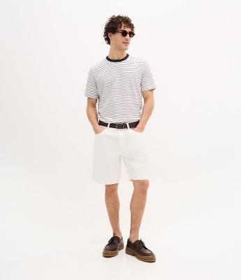 Camiseta em Algodão Listrada com Furinhos