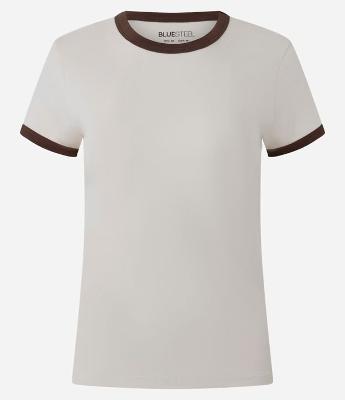 Blusa Baby Look com Mangas e Gola Contrastantes