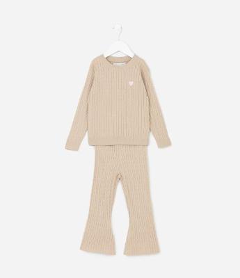 Conjunto Infantil em Efeito Tricô com Coração Bordado – Tam 1 a 5/6 Anos