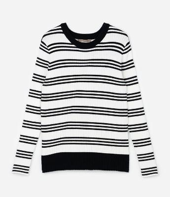 Blusa Alongada em Tricô Canelado com Listras Curve & Plus Size