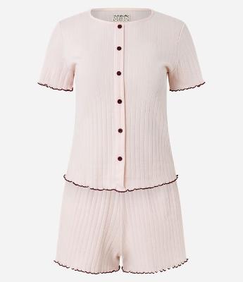 Pijama Curto em Ribana Tricosada com Frufru Contrastante