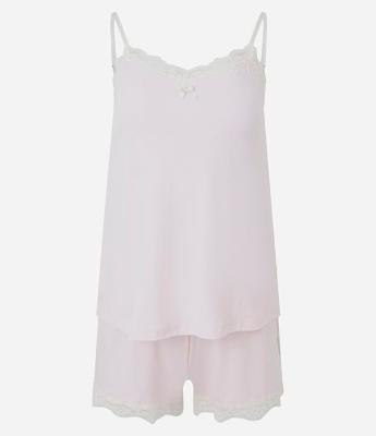 Pijama Curto em Viscose com Regata e Short Rendado