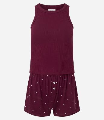 Pijama Curo em Ribana com Short Poá e Botões