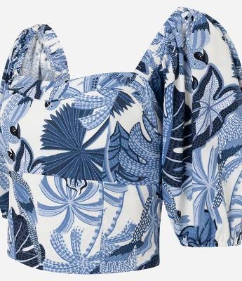 Blusa em Viscolinho com Estampa de Araras e Folhagens