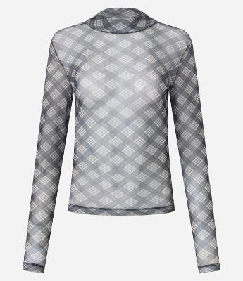 Blusa em Tule Segunda Pele com Estampa Xadrez