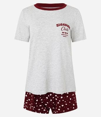 Pijama Curto em Viscose com Short Estampa de Corações