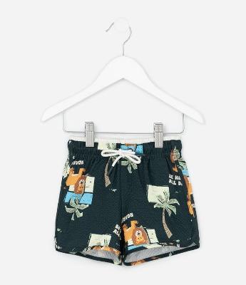 Bermuda Infantil com Estampa de Leão e Palmeiras - Tam 1 a 6 Anos
