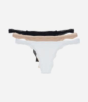 Kit 03 Calcinhas String Fio em Microfibra com Renda