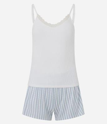 Pijama Curto em Ribana com Short Listradinho