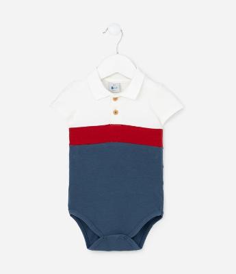 Body Infantil com Gola Polo e Blocos de Cor – Tam 0 a 18 Meses
