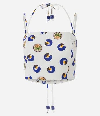 Blusa Super Cropped com Estampa Tropical e Faixa com Cordinhas