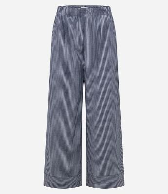 Calça Reta Ampla Listrada com Cintura Alta