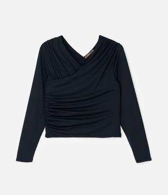 Blusa com Franzidos e Decote V Frente e Costas Curve & Plus Size