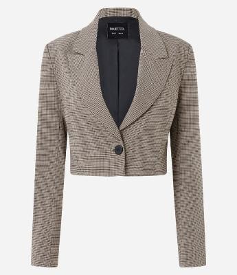 Blazer Cropped Alfaiatado com Estampa Xadrez