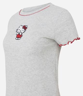 Pijama Curto em Ribana e Short Listrado Hello Kitty