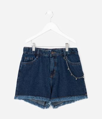 Short Infantil em Jeans com Corrente de Borboletas – Tam 5 a 14 Anos