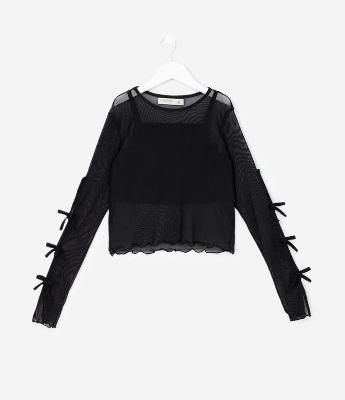 Blusa Infantil Baby Look com Laços nas Mangas e Top Interno – Tam 5 a 14 Anos