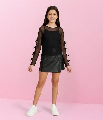 Blusa Infantil Baby Look com Laços nas Mangas e Top Interno – Tam 5 a 14 Anos