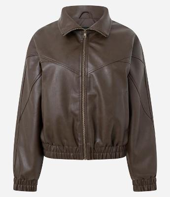 Jaqueta Bomber em PU com Bolsos e Recortes