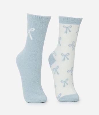 Kit 02 Meias Cano Alto em Chenille com Estampa de Lacinhos