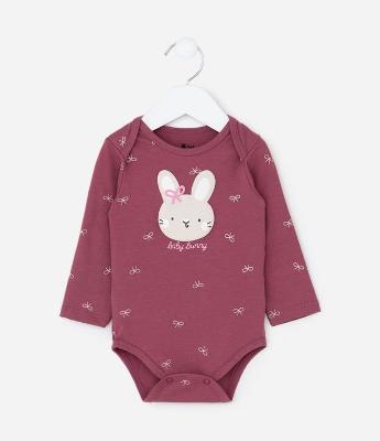 Body Infantil com Estampa de Coelhinho e Lacinhos – Tam 0 a 18 Meses