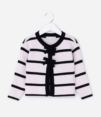 Casaco Infantil em Efeito Tricô com Listras e Laços Frontais – Tam 1 a 5/6 Anos