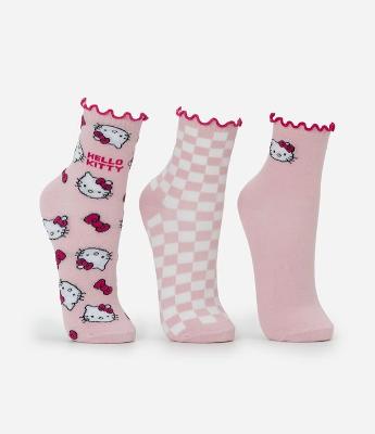 Kit 03 Meias em Algodão com Estampa Hello Kitty