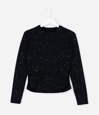 Blusa Infantil Baby Tee com Brilhos e Franzido – Tam 5 a 14 Anos