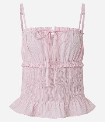 Blusa Ajustada em Tricoline Listrada com Babados