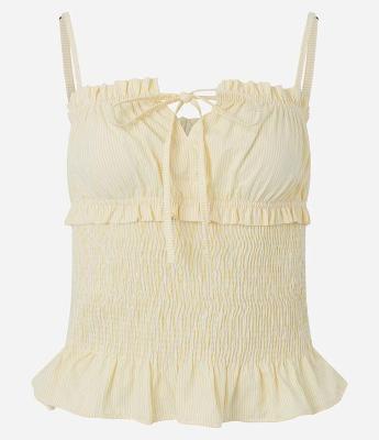 Blusa Ajustada em Tricoline Listrada com Babados