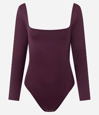 Body Manga Longa em Microfibra com Decote Quadrado