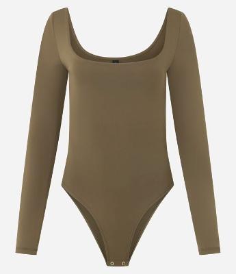 Body Manga Longa em Microfibra com Decote Quadrado