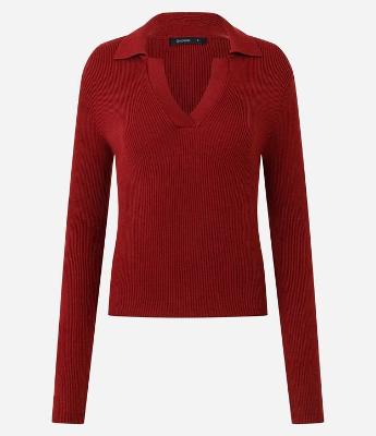 Blusa Regular em Tricô com Gola Polo