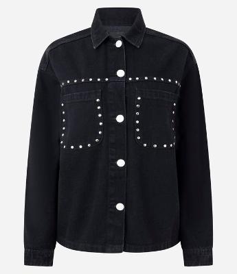 Jaqueta Overshirt em Jeans com Tachas Metálicas