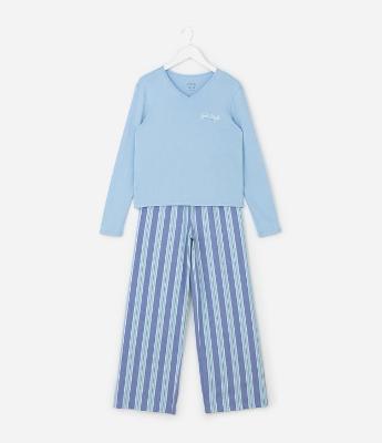 Pijama Infantil com Blusa e Calça Listrada – Tam 7 a 16 Anos