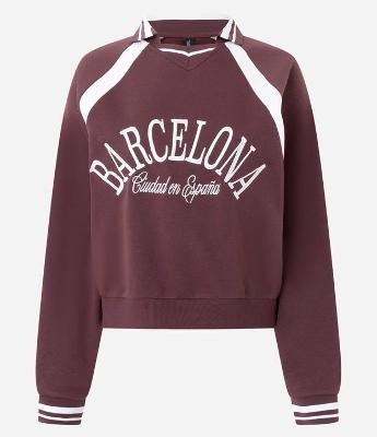Moletom College Barcelona com Gola e Punhos Contrastante