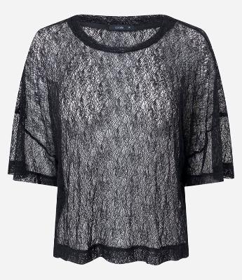 Camiseta Oversized Rendada com Transparência