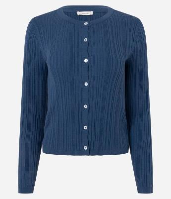 Cardigan Básico Ajustado em Tricô Canelado