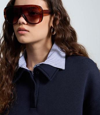 Blusão Alongado em Moletom com Gola Polo