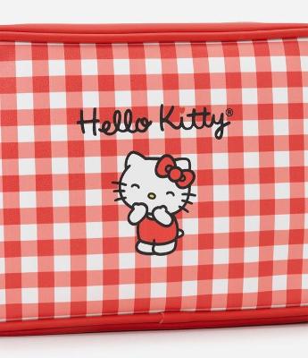 Nécessaire Grande em PU com Estampa Xadrez Hello Kitty